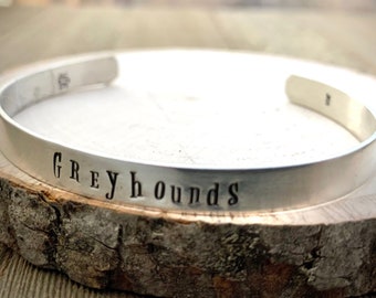 Greyhounds Handstamped Cuff Bracelet Sterling Silver - Ready to Ship