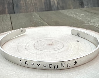 Greyhounds Handstamped Cuff Bracelet Sterling Silver - Ready to Ship