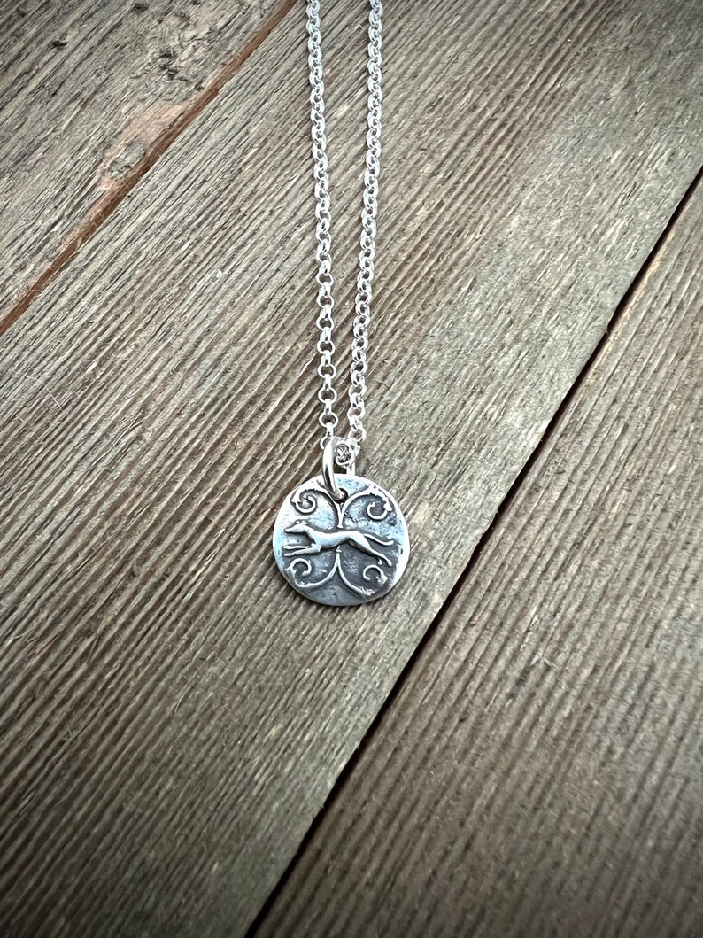 Vintage Running Greyhound Silver Pendant Small Tiny Sterling Silver Necklace Rolo Chain Ready to Ship image 2