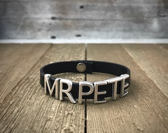 CUSTOM Personalized Leather Bracelet Snap Magnetic Closure Choice of Color - Custom - Made to Order