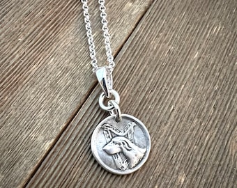 Vintage Antique Irish Wolfhound Pendant Necklace Charm - Small Tiny - Rolo Chain - Sterling Silver - Made to Order