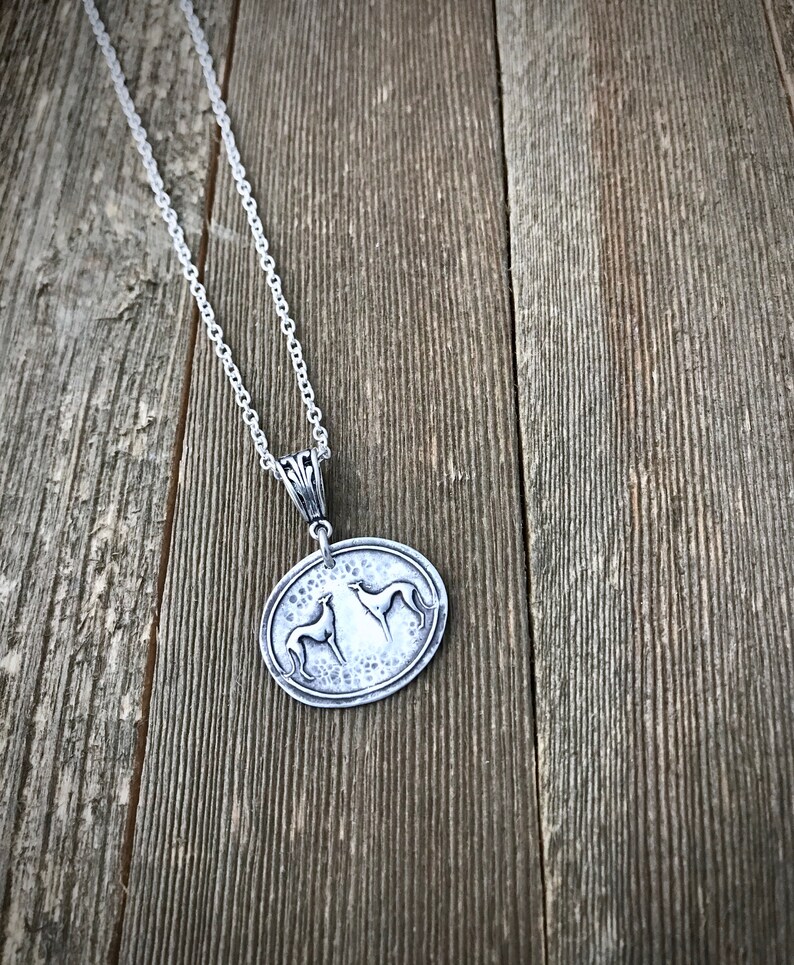 Two of a Kind Greyhound Pendant Necklace Fine & Sterling Silver Two Greyhounds Heavy Gauge Thick Rolo Chain Cable Made to Order image 4