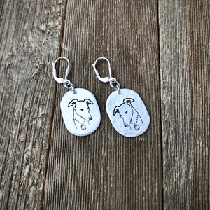 Greyhound Large Earrings Greyhound Head Bust Celtic Fine & Sterling Silver Hammered Leverback Made to Order image 2