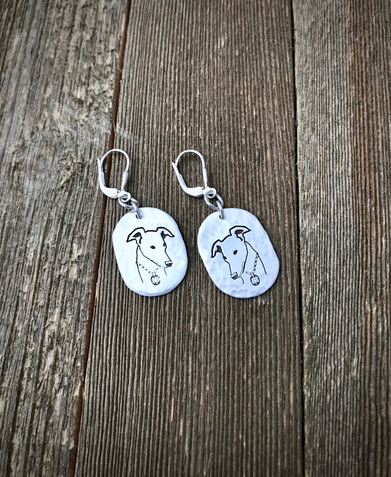 Greyhound Large Earrings Greyhound Head Bust Celtic Fine & Sterling Silver Hammered Leverback Made to Order image 2