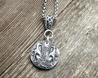 Greyhounds Crest Pendant Necklace - Sterling Silver Fine Thick Rolo Chain Victorian Antique Vintage - Two Greyhounds - Made to Order