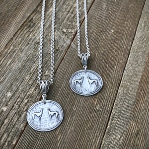 Two of a Kind Greyhound Pendant Necklace Fine & Sterling Silver Two Greyhounds Heavy Gauge Thick Rolo Chain Cable Made to Order image 9