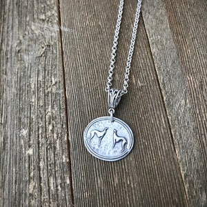 Two of a Kind Greyhound Pendant Necklace Fine & Sterling Silver Two Greyhounds Heavy Gauge Thick Rolo Chain Cable Made to Order image 3