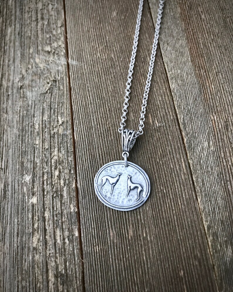 Two of a Kind Greyhound Pendant Necklace Fine & Sterling Silver Two Greyhounds Heavy Gauge Thick Rolo Chain Cable Made to Order image 3