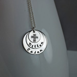 Custom Personalized 3 Disc Sterling Silver Handstamped Necklace Pendant on Sterling Silver Chain Made to Order image 3