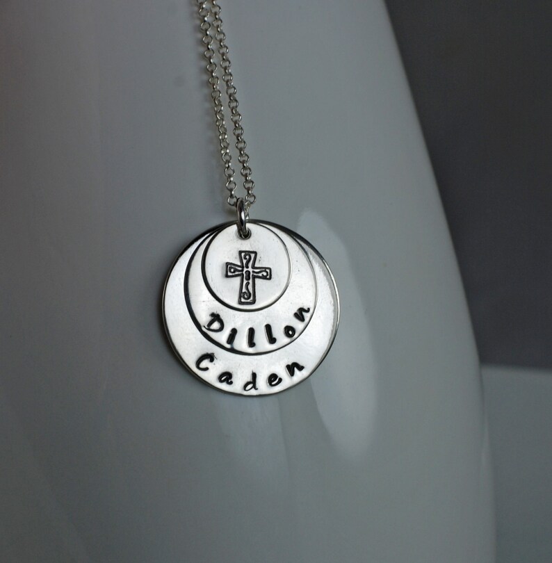 Custom Personalized 3 Disc Sterling Silver Handstamped Necklace Pendant on Sterling Silver Chain Made to Order image 3