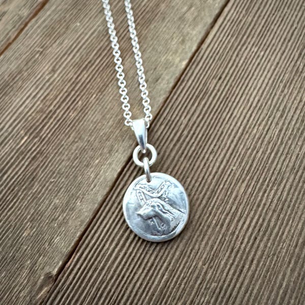 Vintage Antik Irländsk Varghund Hänge Halsband Berlock - Liten Liten - Rolo Kedja - Sterlingsilver - Tillverkad på beställning