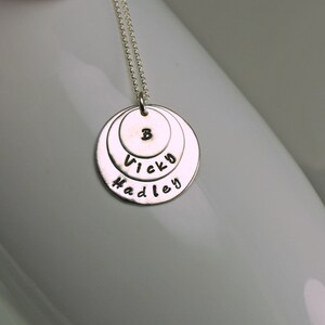 Custom Personalized 3 Disc Sterling Silver Handstamped Necklace Pendant on Sterling Silver Chain Made to Order image 2