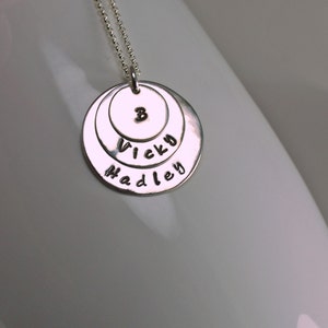 Custom Personalized 3 Disc Sterling Silver Handstamped Necklace Pendant on Sterling Silver Chain Made to Order image 5