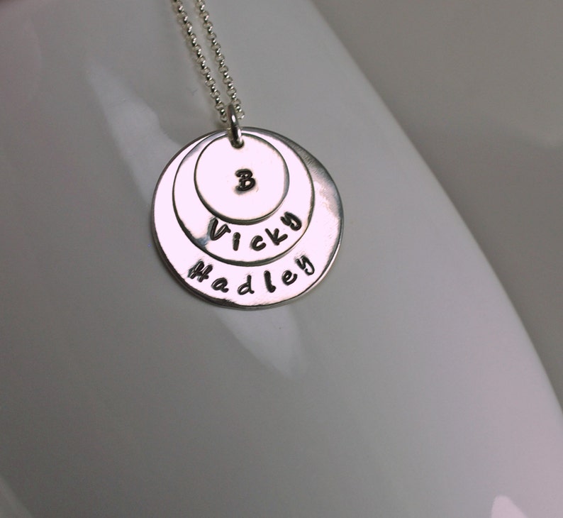 Custom Personalized 3 Disc Sterling Silver Handstamped Necklace Pendant on Sterling Silver Chain Made to Order image 5