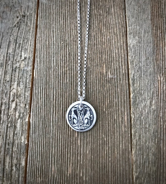 Greyhound Crest Pendant Necklace - Small - Two Greyhounds - Fine & Sterling Silver - Victorian Vintage Antique - Rolo Chain - Made to Order