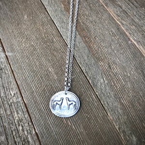 Two of a Kind Greyhound Pendant Necklace Small Fine & Sterling Silver Two Greyhounds Rolo Chain Made to Order image 2
