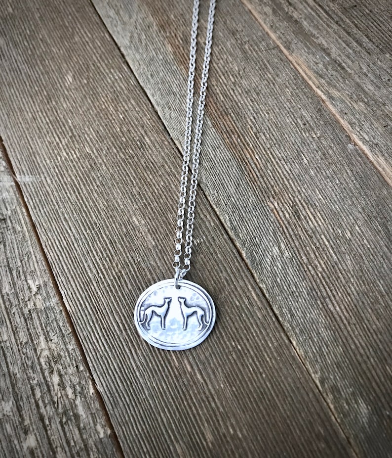 Two of a Kind Greyhound Pendant Necklace Small Fine & Sterling Silver Two Greyhounds Rolo Chain Made to Order image 2