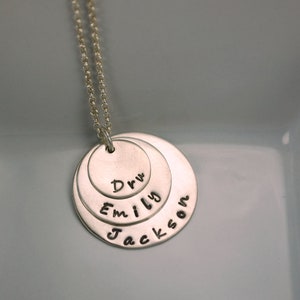 Custom Personalized 3 Disc Sterling Silver Handstamped Necklace Pendant on Sterling Silver Chain Made to Order image 4