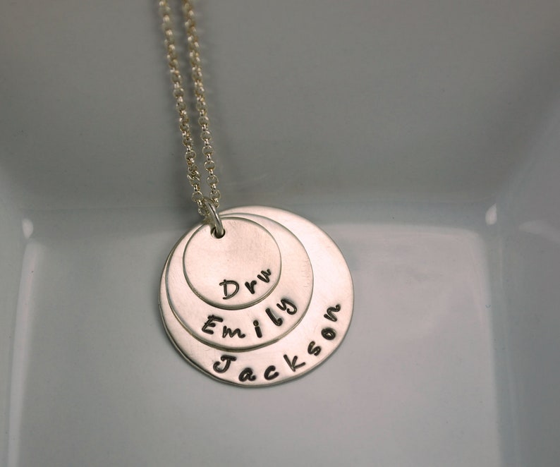 Custom Personalized 3 Disc Sterling Silver Handstamped Necklace Pendant on Sterling Silver Chain Made to Order image 4