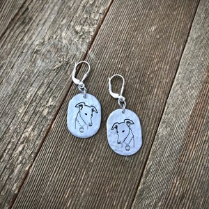 Greyhound Large Earrings Greyhound Head Bust Celtic Fine & Sterling Silver Hammered Leverback Made to Order image 3