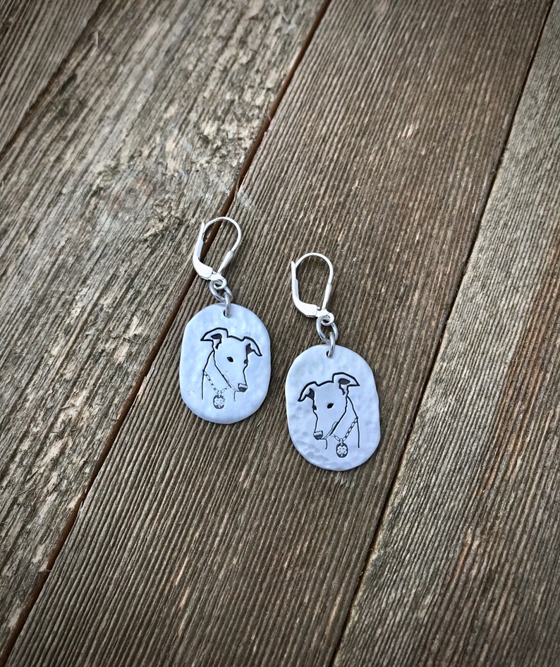 Greyhound Large Earrings Greyhound Head Bust Celtic Fine & Sterling Silver Hammered Leverback Made to Order image 3