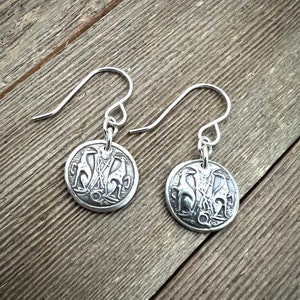 Greyhound Crest Earrings Sterling Silver Two Greyhounds Vintage Antique Victorian Hook Post Leverback Made to Order image 1