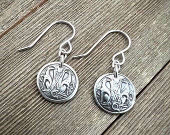 Greyhound Crest Earrings - Sterling Silver - Two Greyhounds - Vintage Antique Victorian - Hook - Post - Leverback - Made to Order