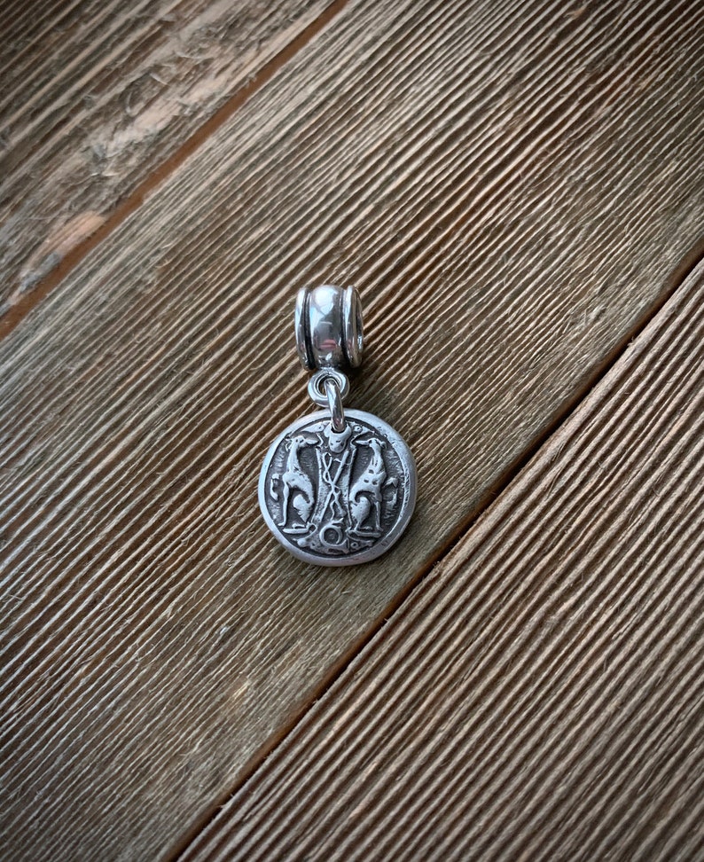 Greyhounds Crest Fine Silver Large Hole Charm Pendant Two Greyhounds Ready to Ship image 2