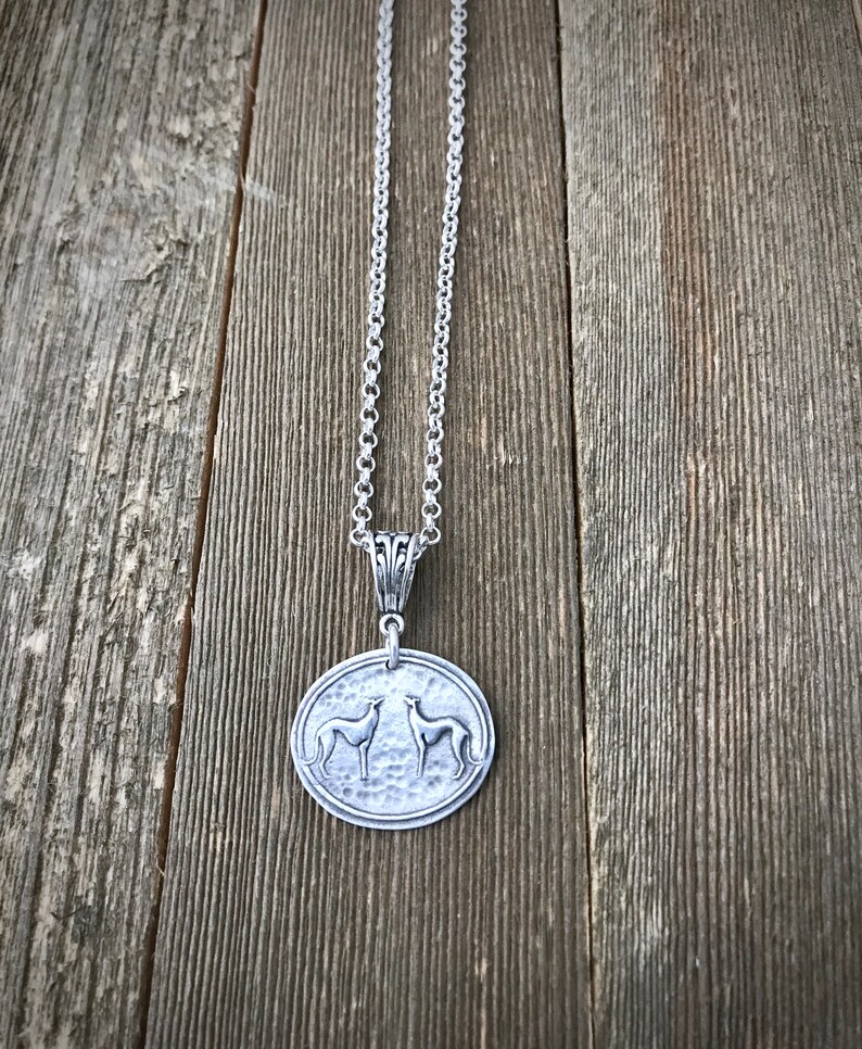 Two of a Kind Greyhound Pendant Necklace Fine & Sterling Silver Two Greyhounds Heavy Gauge Thick Rolo Chain Cable Made to Order image 5