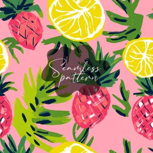 Tropical fruit summer seamless pattern, beach seamless repeat pattern, fabric sublimation, tumbler designs