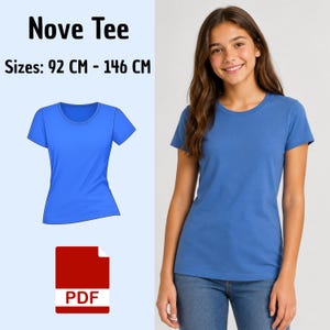 Nova Tee Sewing Pattern PDF | Girls T-Shirt Pattern | Kids Tee Sewing Pattern | Sizes 92–140 cm | Beginner PDF Pattern | Instant Download