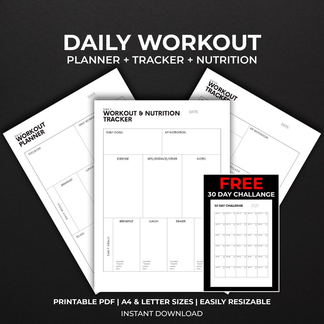 Daily Workout Planner Bundle – Printable Fitness Tracker, 30-day ...
