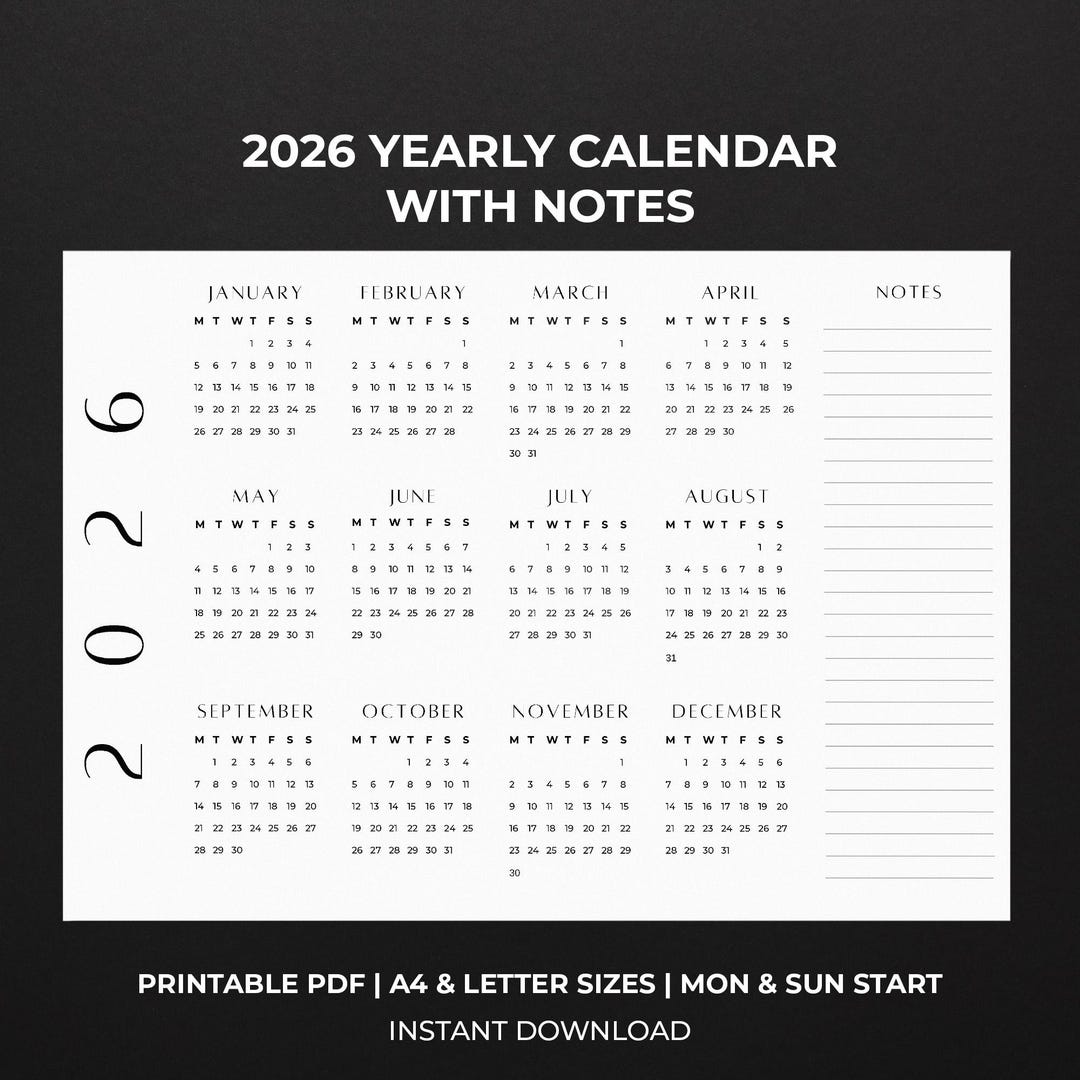 2026 Jahreskalender zum Ausdrucken | Minimalistischer Planer mit