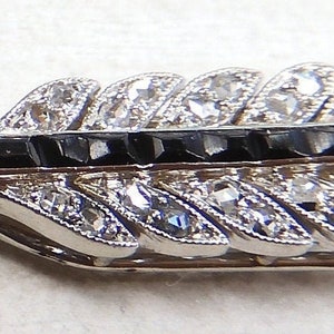 Edwardian Art Deco Negro Onyx Diamante Jabot Pin Platino 18K Oro Rosa 1.68x.25&quot;