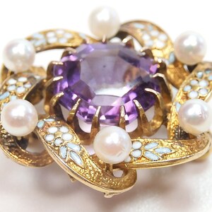 Antique 18K Yellow Art Deco Natural Hexagon Amethyst & Pearl Enamel Pin ...