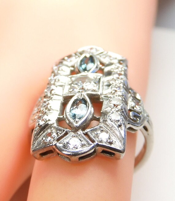 Antique Art Deco Diamond & Aquamarine Engagement/… - image 3