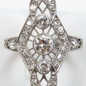 Antique 1920's Art Deco Diamond Engagement Platinum Ring Size 4.75 UK-J EGL USA