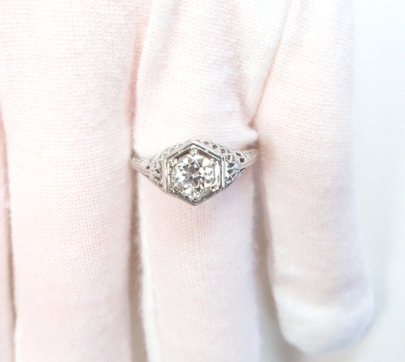 Antique 1920's Diamond Filigree Engagement Ring S… - image 2