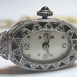 Antique Art Deco 1920's Diamond Synthetic Sapphire Platinum Yellow Gold Women's Wrist Watch