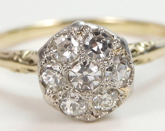 Antique Art Deco Vintage Cluster Diamond Engagement Ring Size 6.75 UK-N Platinum 14KY EGL USA re-1241