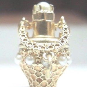 Retro Estate Pearl Perfume Charm 14K Yellow Gold Movable  1.5&quot; x 0.7&quot; 11.3 Grams