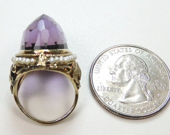 アンティーク 1920 年代 アメジスト 14K イエロー ゴールド リング