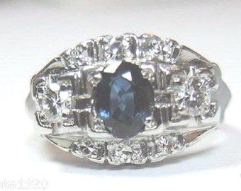 Antique Sapphire Diamond Platinum Art Deco Engagement Ring | RE-514