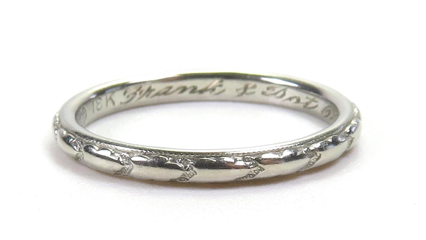 Antique 1920's Orange Blossom Traub Wedding Band 18KW Ring Size 6