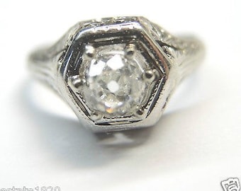 Antiker Art Deco Diamant 18K WeißGold Diamant Verlobungsring Konfliktfrei | RE: 483