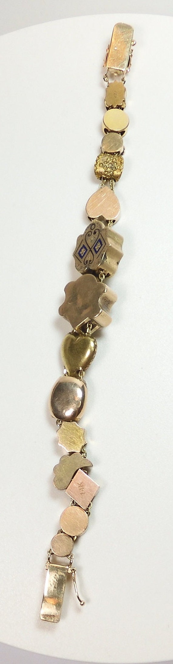 Antique Art Deco Slide Bracelet 14KY Gold 6.75" 1… - image 5