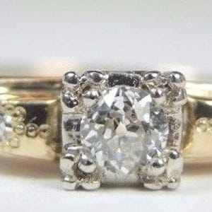 Antique Art Deco Vintage Diamond Yellow and White Gold Engagement Ring | RE:969