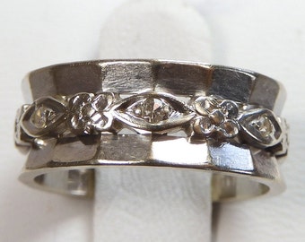 Antique Art Deco Vintage Diamond Eternity Wedding Band 14KW Ring Size 5.75 EGL USA Conflict Free Diamonds RGET-255