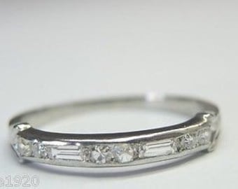 Anillo de bodas de oro blanco con diamantes antiguos, talla 5,5 UK-K1/2 / RGHET- 162