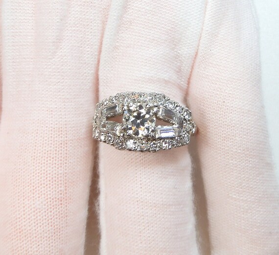 Antique 1920's Diamond Engagement Ring Platinum 1… - image 2